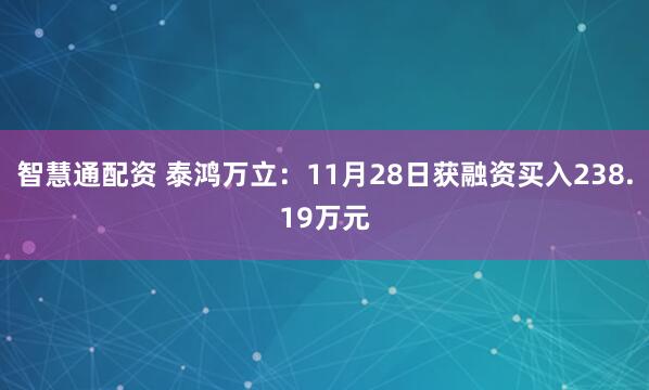 智慧通配资 泰鸿万立：11月28日获融资买入238.19万元